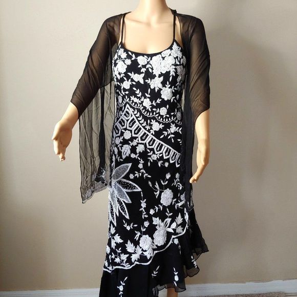 NWT Scala Asymmetrical Black- White Formal Dress - Picture 1 of 6
